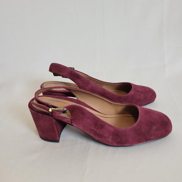 Vionic 7 M/38 Plaza Nareen Wine Red Suede Leather Slingbacks Block Heels Pumps - Picture 2 of 6